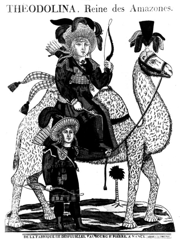 Imagerie de Nancy. Théodolinda, reine des amazones, chevauchant un chameau