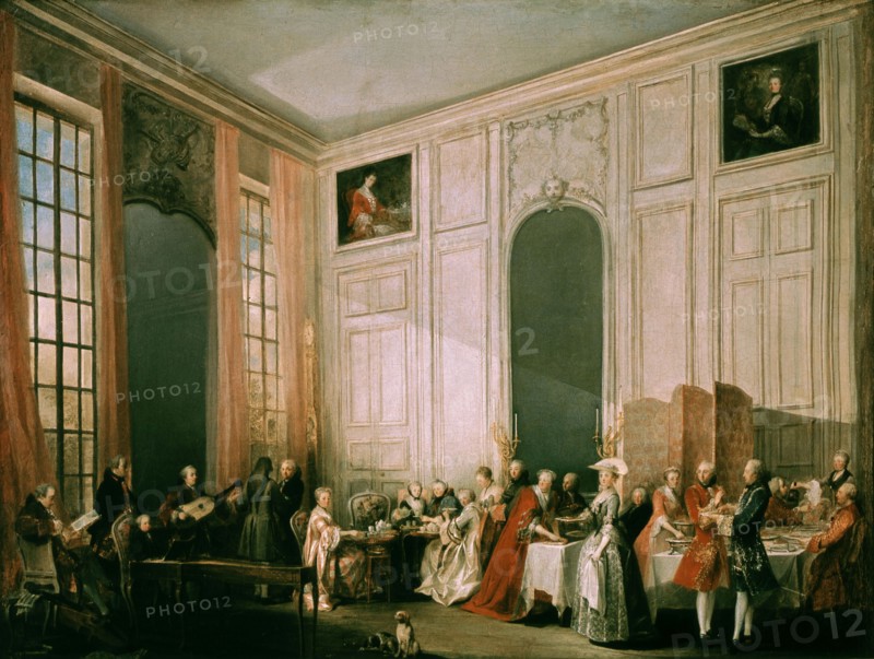 Barthélemy, Le Thé à l'anglaise servi dans le salon des Quatre-Glaces au palais du Temple à Paris en 1764