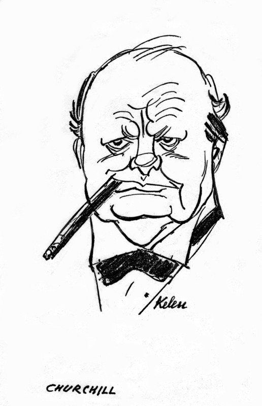 Satirical cartoon by Kelen on Churchill