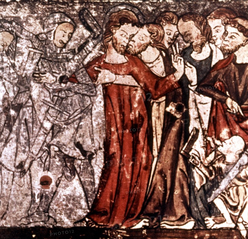 The Kiss of Judas. Detail of the second altar of Nes church at Sogu