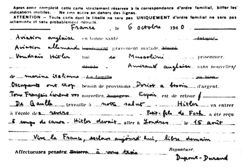 An inter-zone correspondence card, 1940