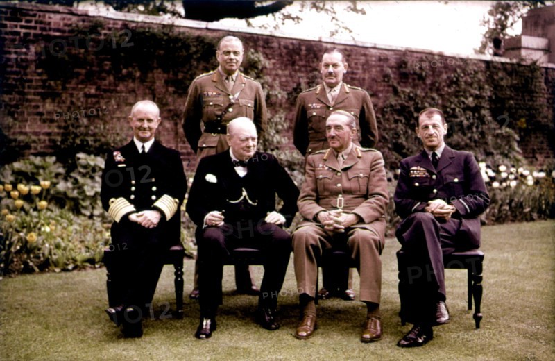 Sir Charles Portal, Churchill, Field Marshall, Sir Alan Brooke in the 10 Downing Street garden in London (May 1945)