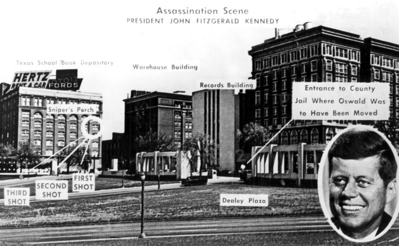Amérique - Dallas. Texas. Repérage des lieux où fut assassiné John Kennedy