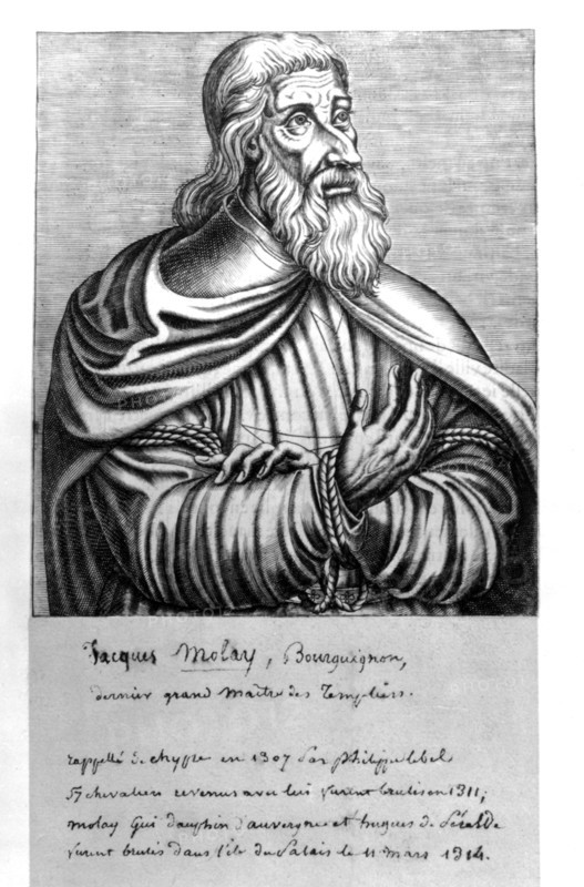 Gravure anonyme, Jacques Molay, grand maître des Templiers