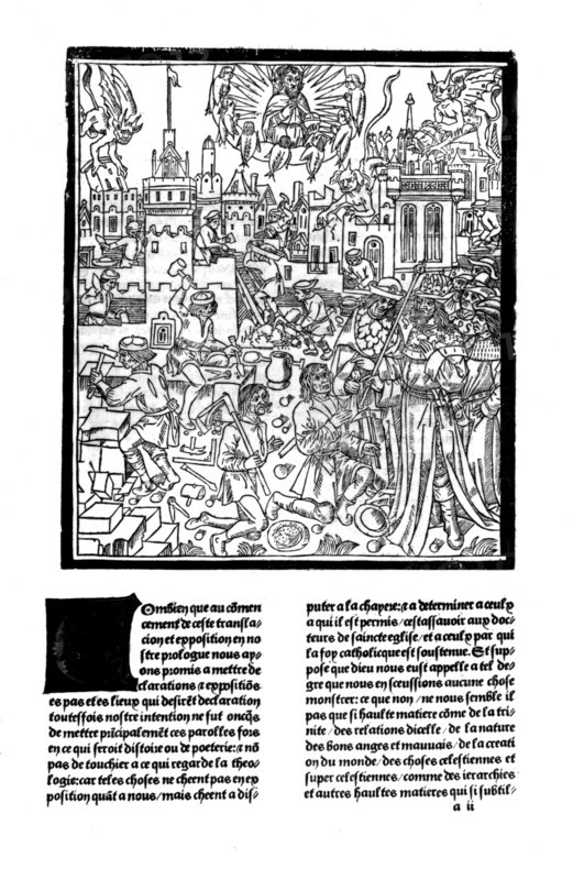 Gravure in Saint Augustin manuscript "La Cité de Dieu", construction of the city