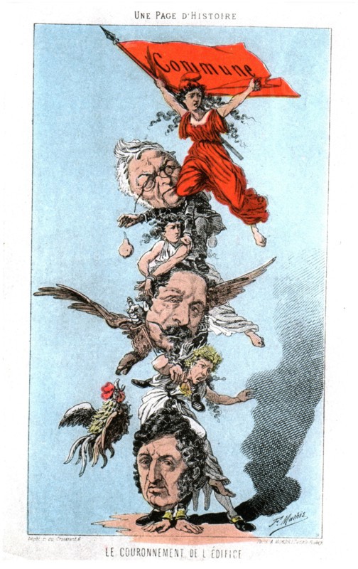 Commune de Paris. Allégorie de F. Mathis. On y voit Thiers et Napoléon III