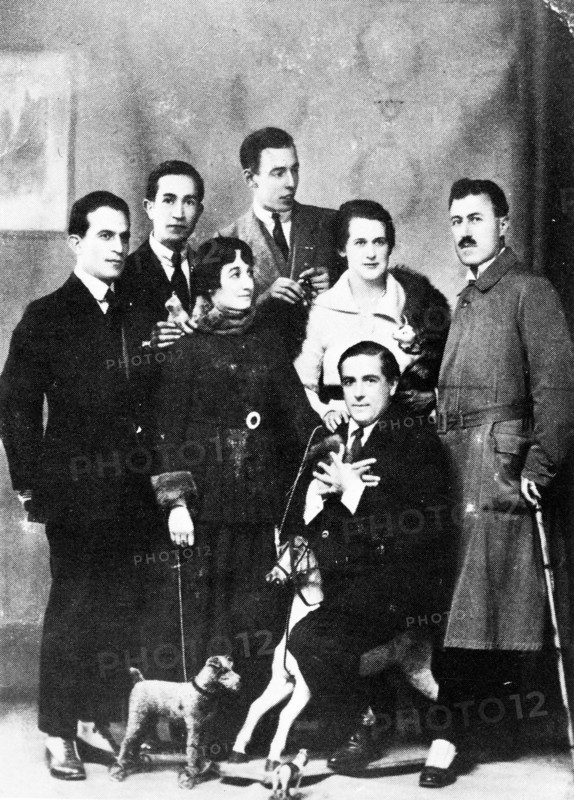 Dadaist movement. Picabia on his "Dada" (horse). Standing behind him, G. Everling