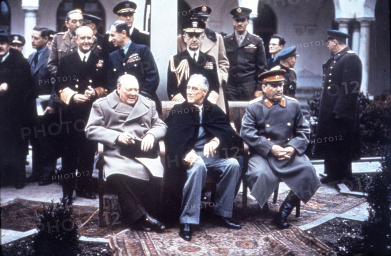 February 1945, Yalta Conference (Crimea). Churchill, Roosevelt and Stalin, in the foreground