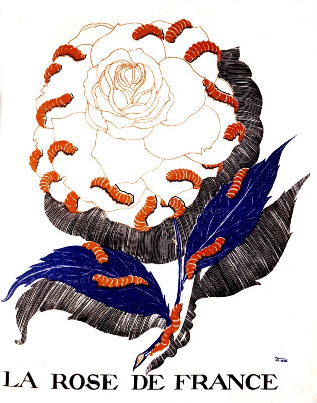 Dessin de Paul Iribe, "La rose de France" dévorée par les vers