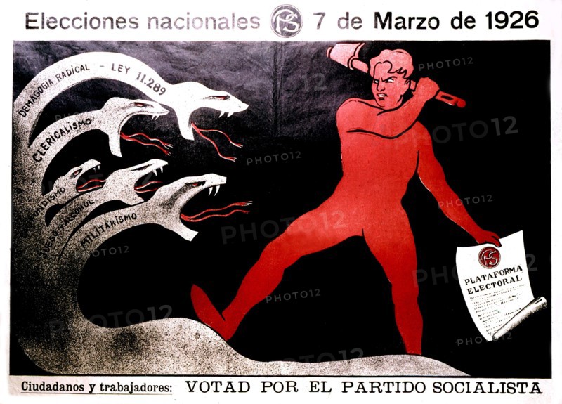 Affiche du parti socialiste appelant les citoyens et les travailleurs à voter pour le parti socialiste (1926)