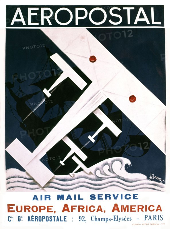 J Besson. Affiche publicitaire pour l'"Aéropostale", 1929