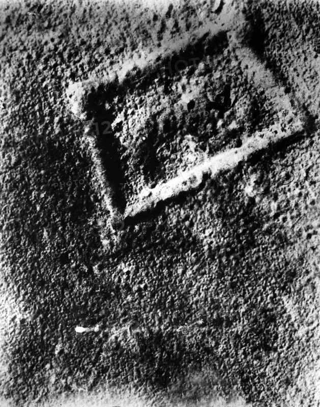 Aerial view: ruins of the area around the Fortress of Vaux after a bombing