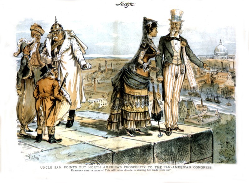 Caricature, Uncle Sam showing North American prosperity at the Pan American congress