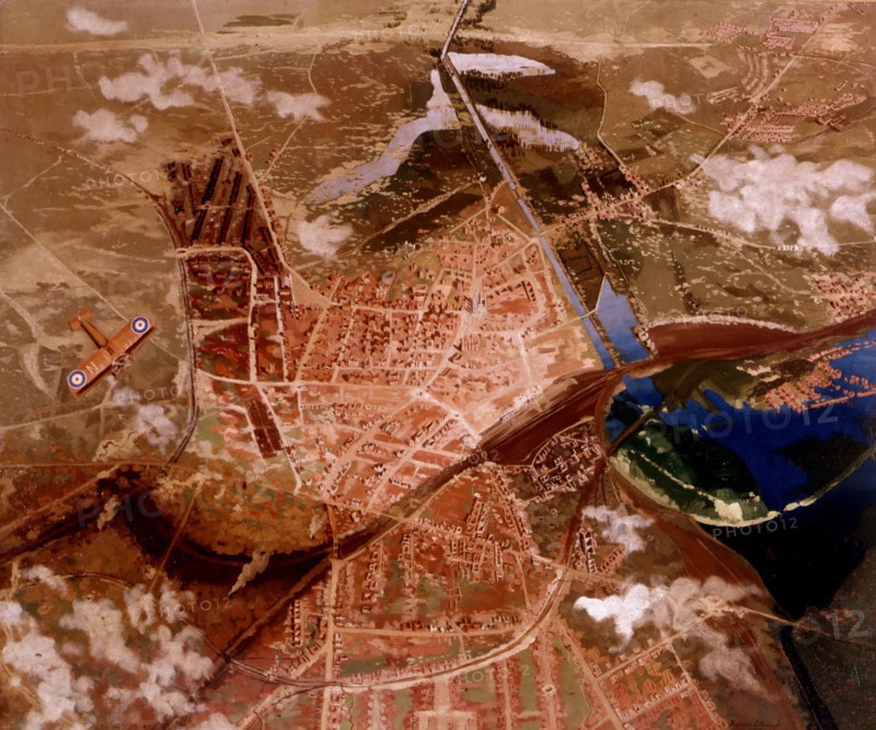 Vue aérienne de Lens sur le front germano-anglais, 1918