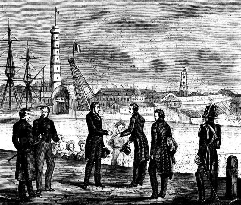 The subprefect of Lorient delivering 16.000 Francs to Louis-Napoleon for his journey to America