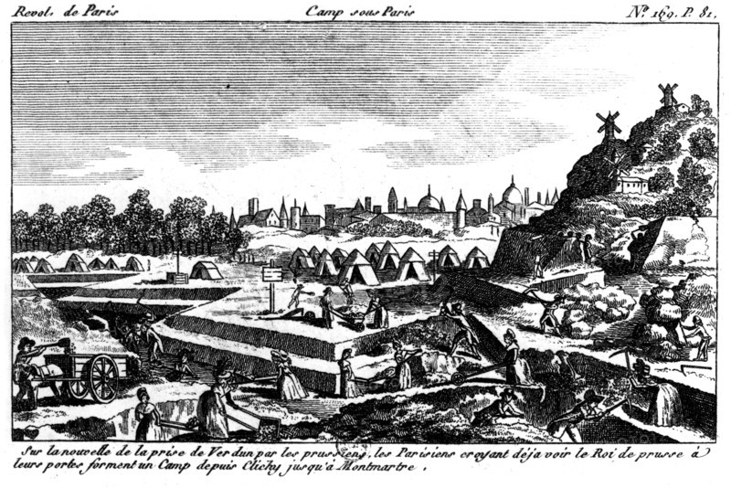 Camp set up under Place de Clichy in Montmartre, when the Prussians invaded Verdun