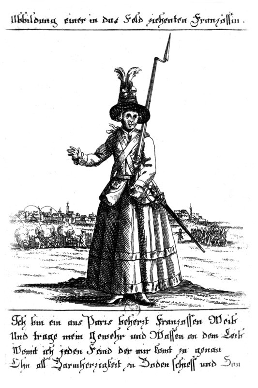 French woman going off to war. German engraving