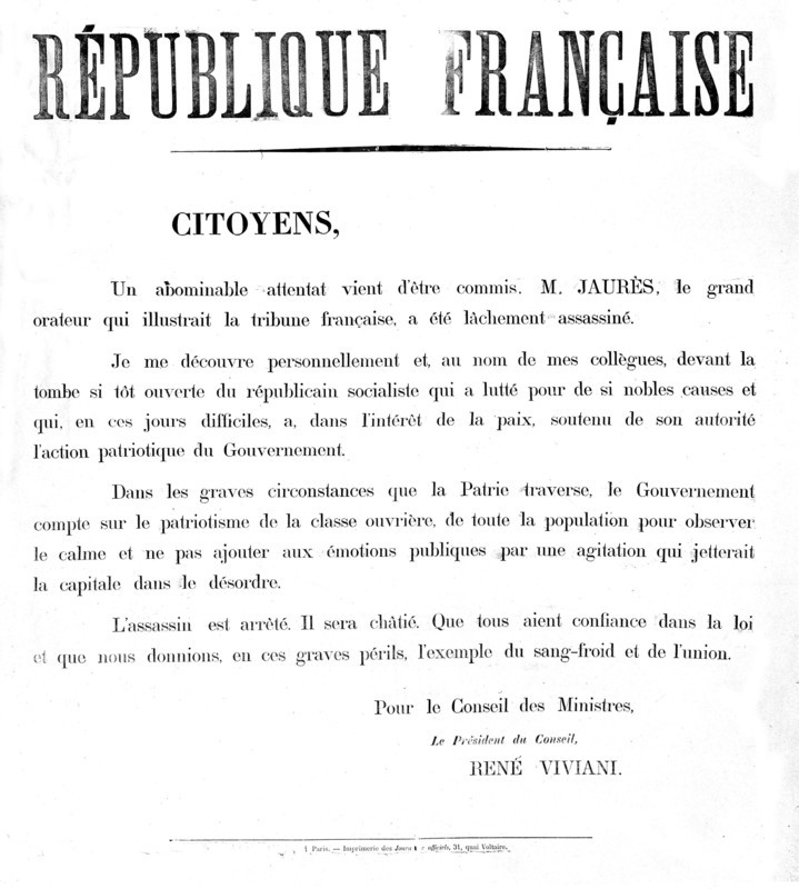 Poster published after the assassination of Jean Jaurès
