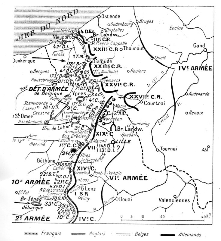 The Franco-Anglo-Belgian and the German fronts during the battle of Yser