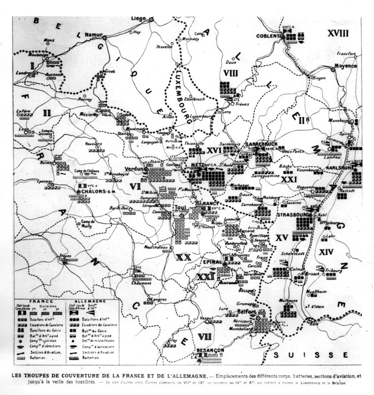 The distribution of the French and German troops on the French territory