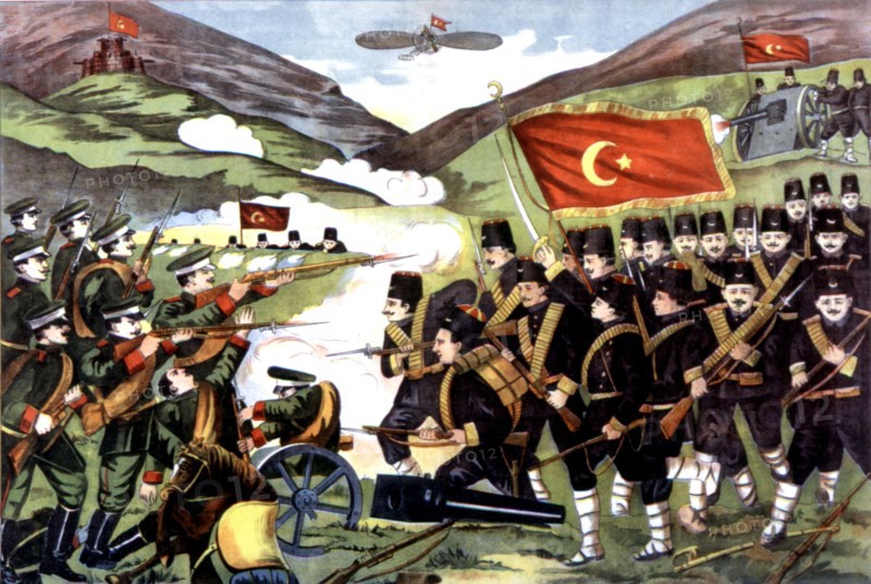 Attack of the Ottomans after the battle of Shatalja, near Istanbul (1913)