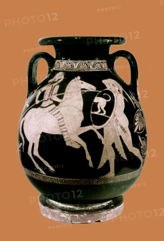 Red-figure attic vase with horse-women, from Gela
