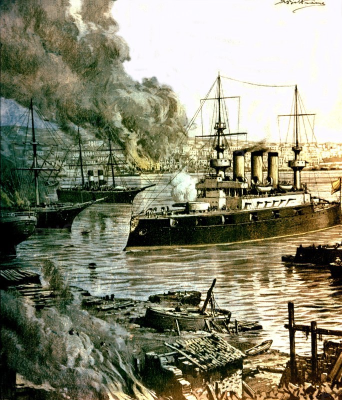 Engraving, Battledhip 'Potemkine' in Odessa