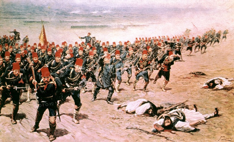 Imagerie populaire grecque. Assaut de l'armée turque contre les Grecs