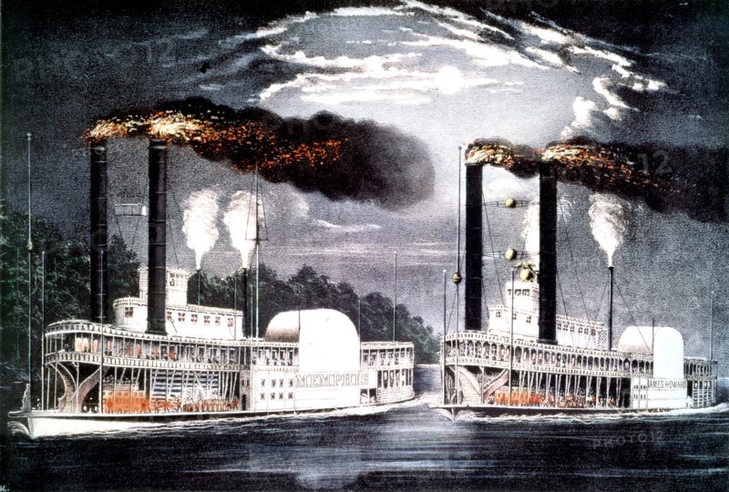Currier and Ives, Course de nuit sur le Mississipi par des bateaux à roues