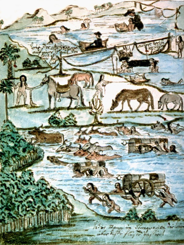 Illustration by Florian Baucke (1749-1767). Zwettler Codex. Life of Guarani Indians seen by a Jesuit father