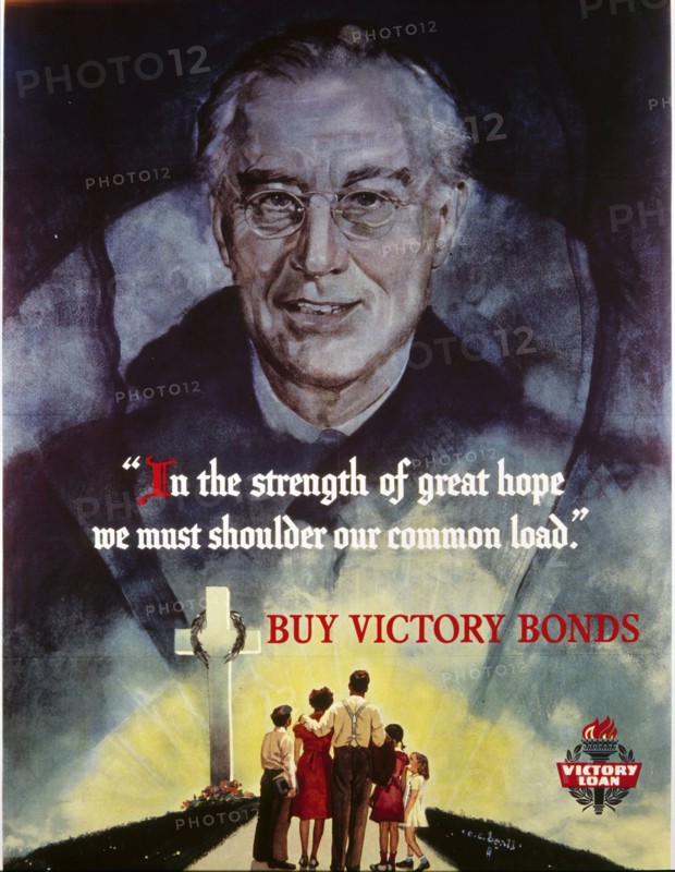 Affiche de propagande avec le Président Roosevelt pour l'achat de bons de guerre