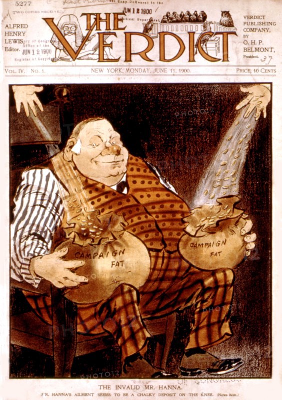 Satirical cartoon in 'The Verdict' against MacHannah, a riche capitalist, and the election campaign (1900)