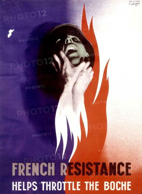 Affiche de R. Louvat en langue anglaise à la gloire de la Résistance française (1944)