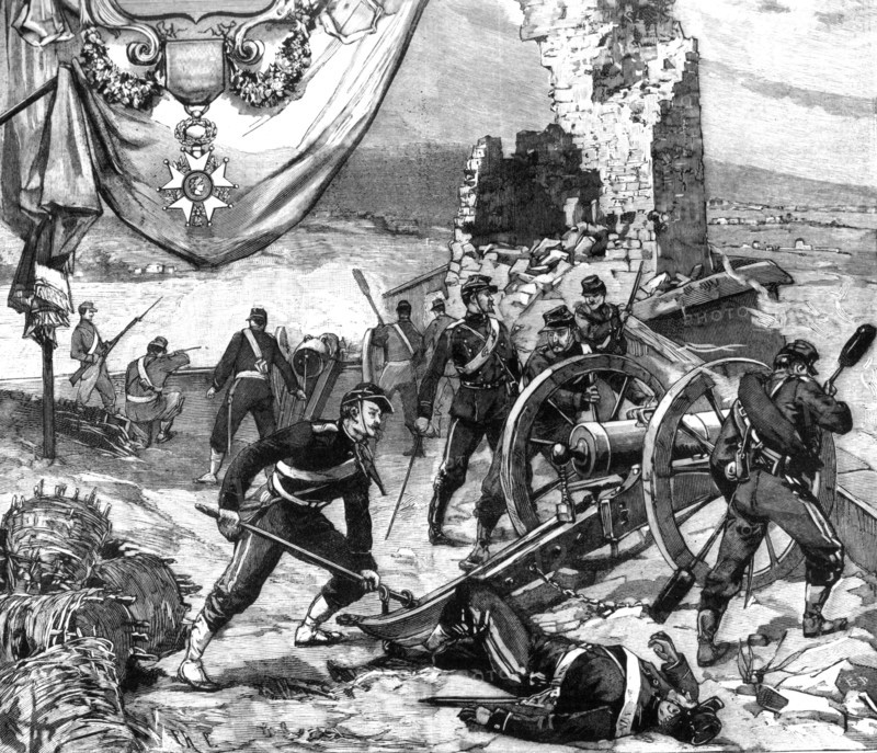 Belfort. La tour de la Miotte pendant le siège. La croix de la légion d'honneur, donnée à Belfort, sur les armes de la ville