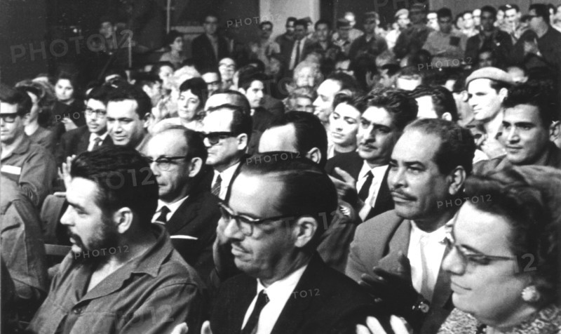 At the television studio, those taking part in Fidel Castro's broadcast.