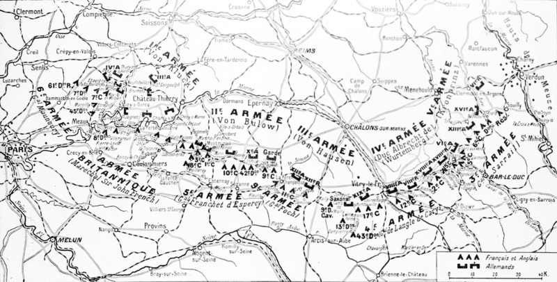 Map of the locations of the army on 8th September 1914