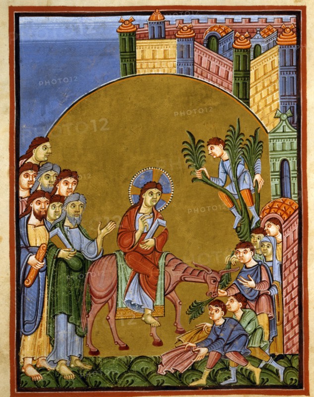 Gospel book from the Reichenau school, Christ entering Jerusalem