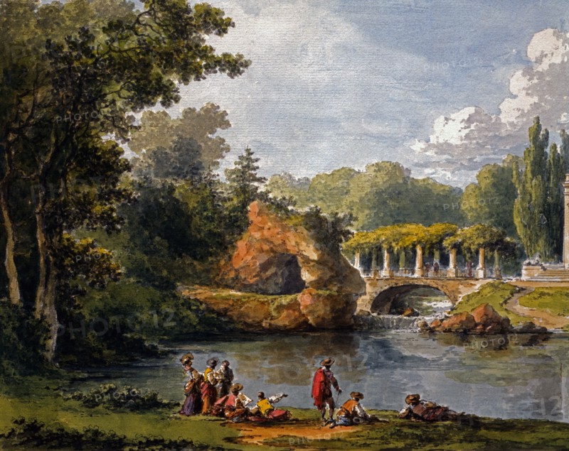 Petit Trianon à Versailles : vue du Belvédère et du rocher (détail)