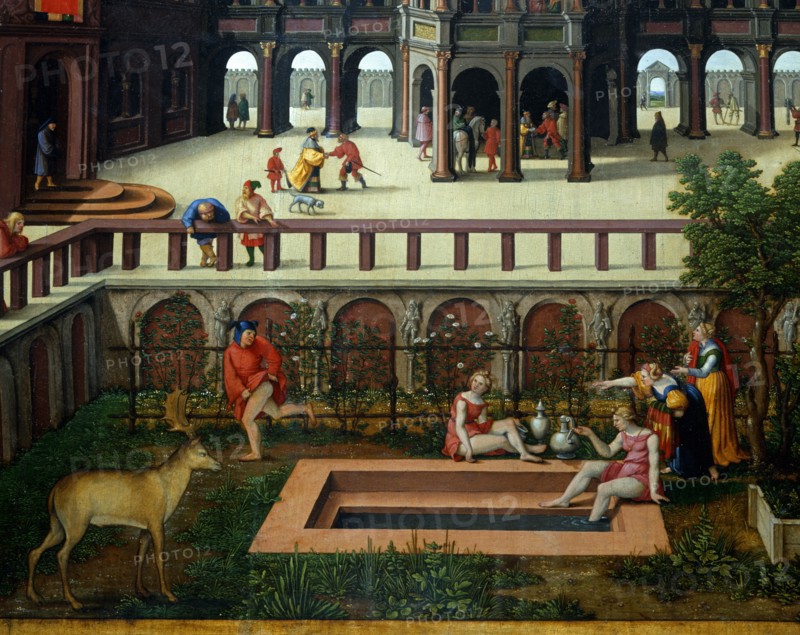 Beham, Bathsheba taking a bath and being covetted by David