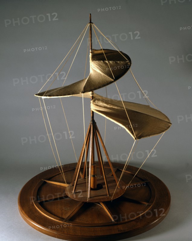 Maquette d'une machine dessinée par Léonard de Vinci
