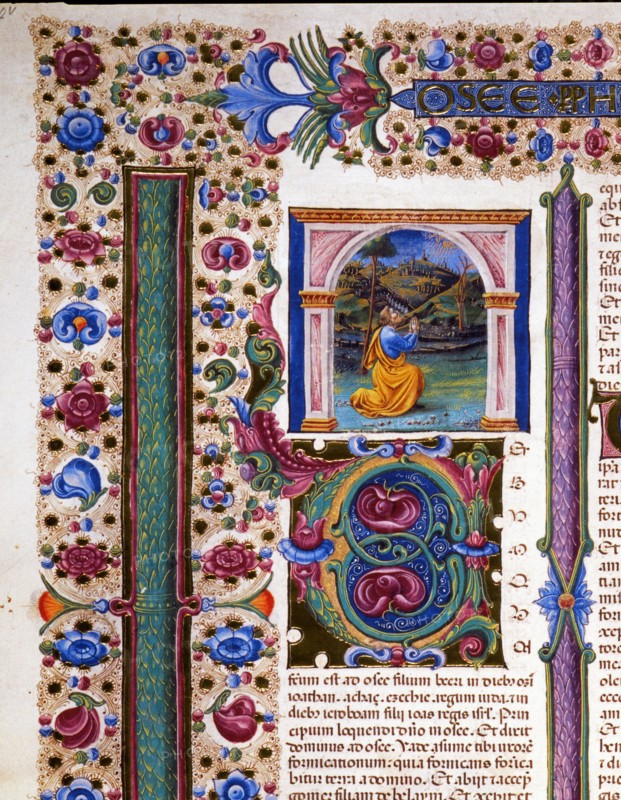 Bible of Borso d'Este, Incipit from the Book of Hosea (detail)