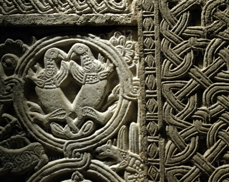 Griffins back to back and interlacing decoration