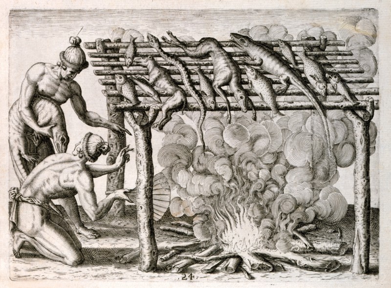 An indigenous tribe cooking in Florida