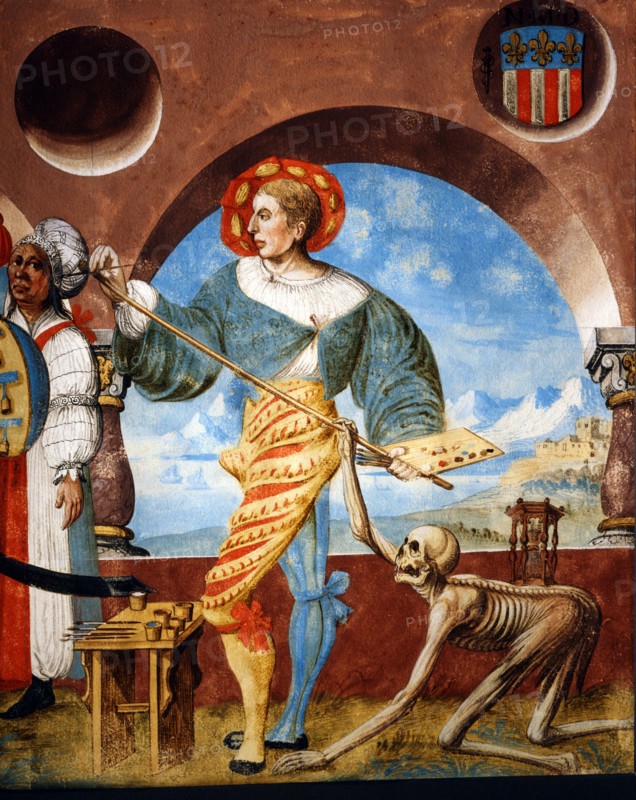 Kauw, The Dance of the Death cycle: Death taking a group of infidels and the painter Niklaus Manuel