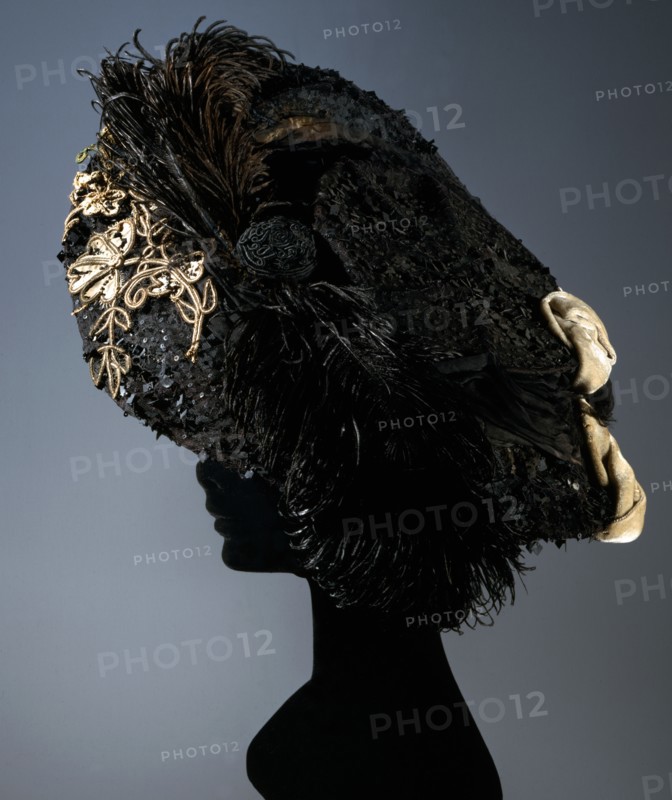 Hat on metal framework covered with tulle and chiffon