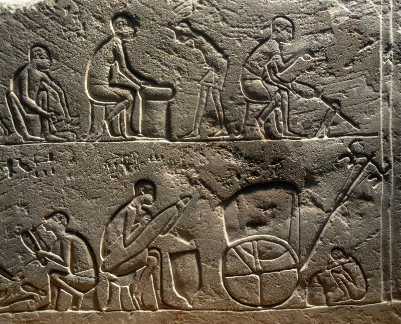Arts and crafts relief from Saqqarah depicting metalworking and the construction of a chariot