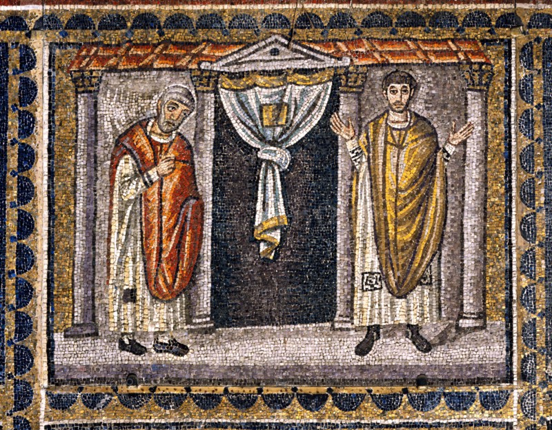 Basilique Sant'Apollinare Nuovo à Ravenne : Le Pharisien et du Publicain dans le temple