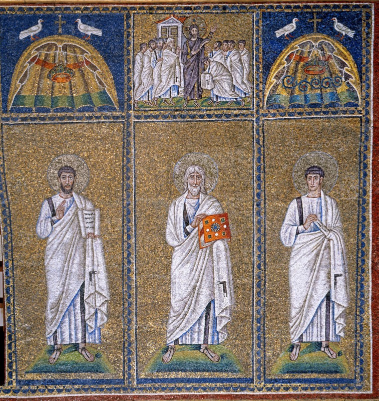 Basilique Sant'Apollinare Nuovo à Ravenne : mosaïque de la frise entre les fenêtres hautes