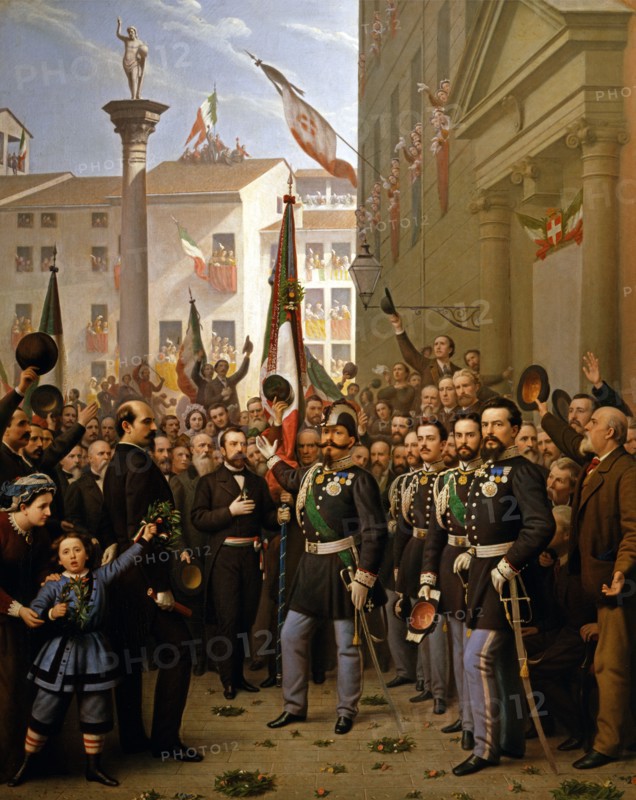 Victor Emmanuel II décore de la médaille d'or le drapeau de la révolution du 10 Juin 1848 à Vicence