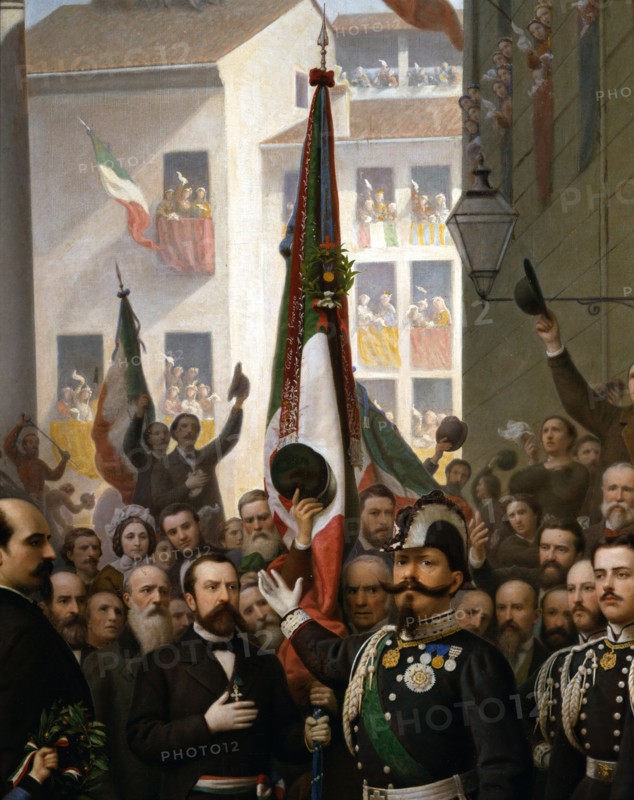 Victor Emmanuel II décore de la médaille d'or le drapeau de la révolution du 10 Juin 1848 à Vicence (détail)